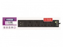 STATUS Extension Lead 240V 4-Gang + 2 USB 13A 2m Black £15.95